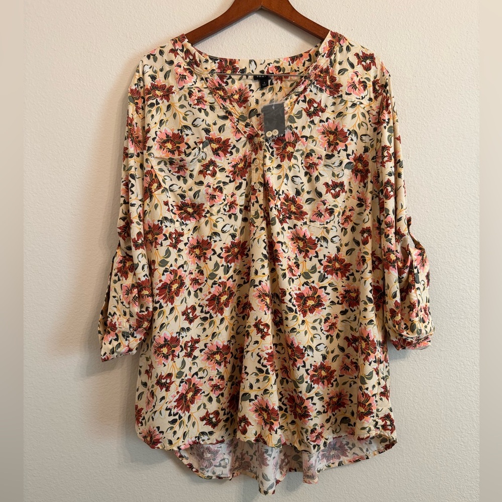 New Torrid Long Sleeve Harper Grysand Blouse Floral Womens 3/3X